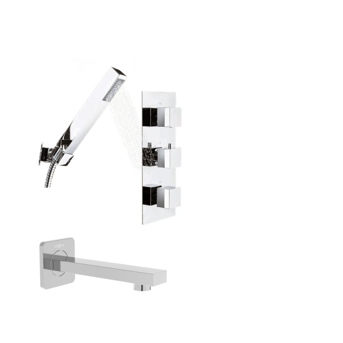 Смеситель для ванны и душа REA BRITO CHROME с термостатом + BOX скрытого монтажа (REA-P0801KPL-W)