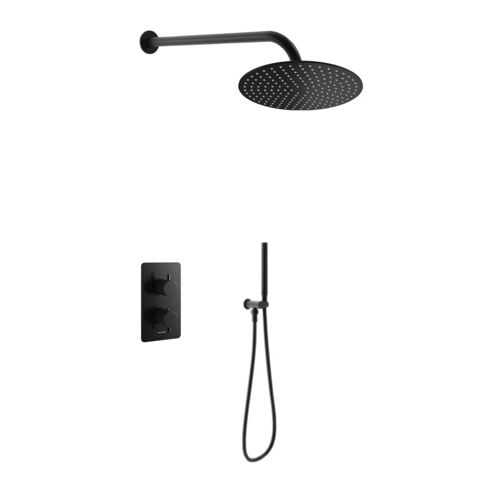 Душевая система KOHLMAN AXEL 25 BLACK с термостатом + BOX скрытого монтажа (KPL-QW432AB25)