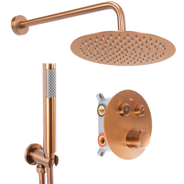 Душова система REA LUNGO BRUSHED COPPER з термостатом + BOX прихованого монтажу (REA-P8808)