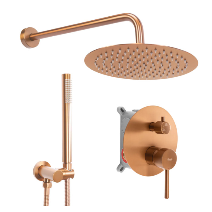 Душова система REA LUNGO BRUSHED COPPER + BOX прихованого монтажу (REA-P8809)