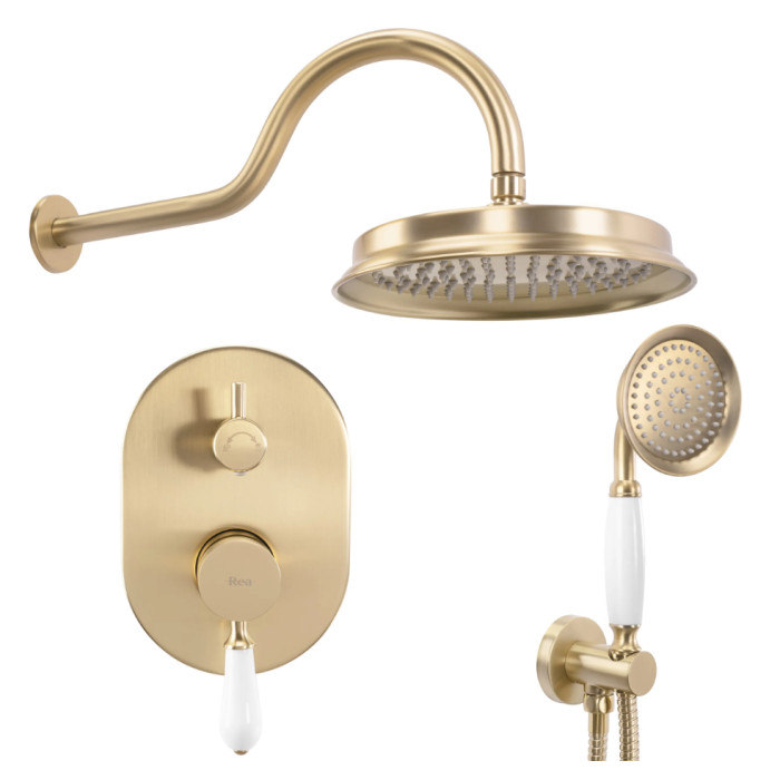 Душова система REA SERRA BRUSHED GOLD + BOX прихованого монтажу (REA-B1149)