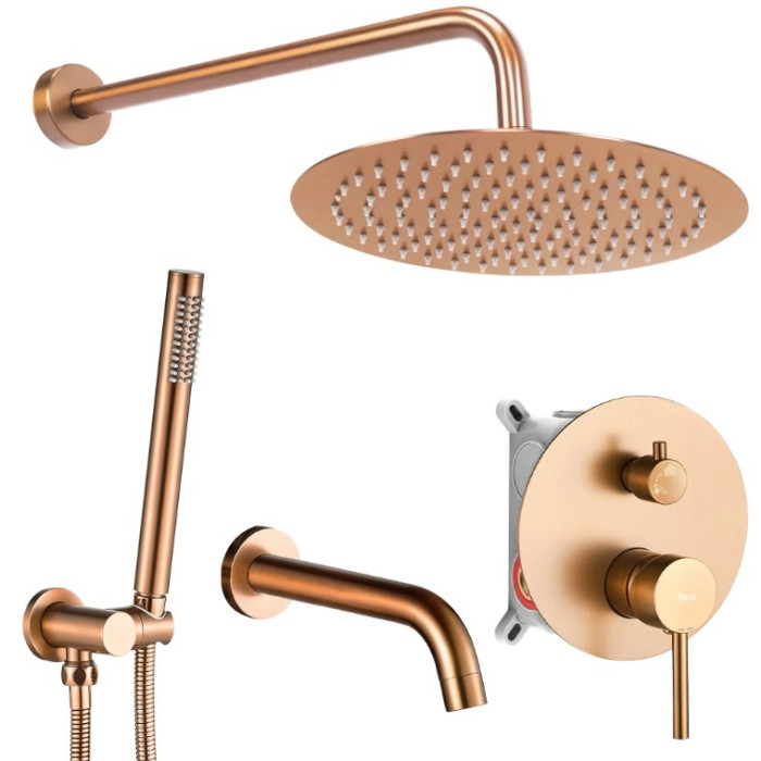 Душова система REA LUNGO BRUSHED COPPER з виливом + BOX прихованого монтажу (REA-P8810)