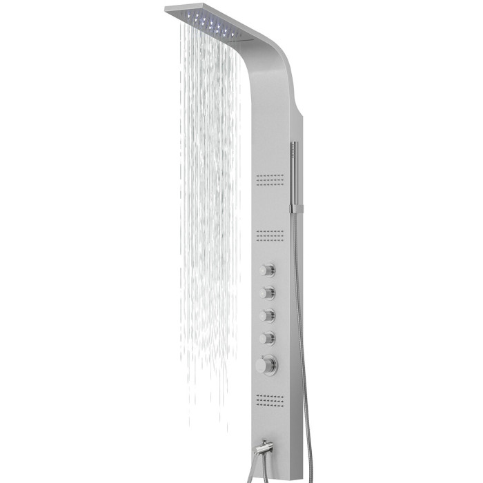 Душевая панель CORSAN KASKADA SILVER LED с изливом и термостатом (A014MSLLEDW)