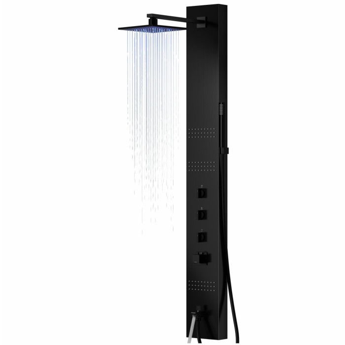 Душевая панель CORSAN NEO BLACK LED с изливом и термостатом (S060TBLLEDW)