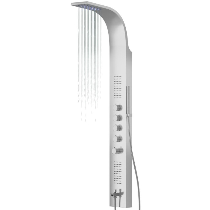 Душевая панель CORSAN SAMSARA INOX LED с изливом и термостатом (S003TSLLEDW)