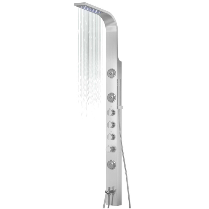 Душевая панель CORSAN SNAKE INOX LED с изливом и термостатом (S002TSLLEDW)