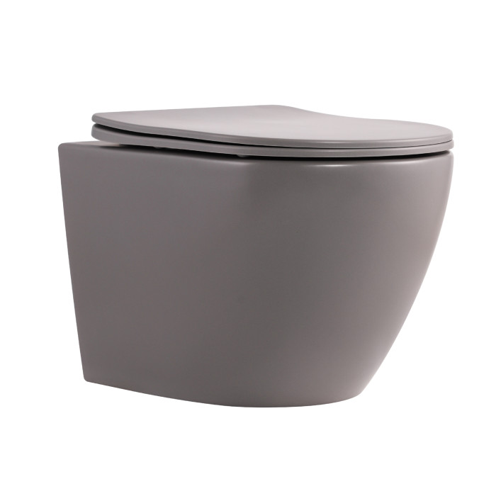 Унітаз підвісний Robin Ultra Quiet 490×365×325 мм, Stone Grey, з сидінням Slim Duroplast / Soft-close / Quick Release QT13332381АSSG Qtap