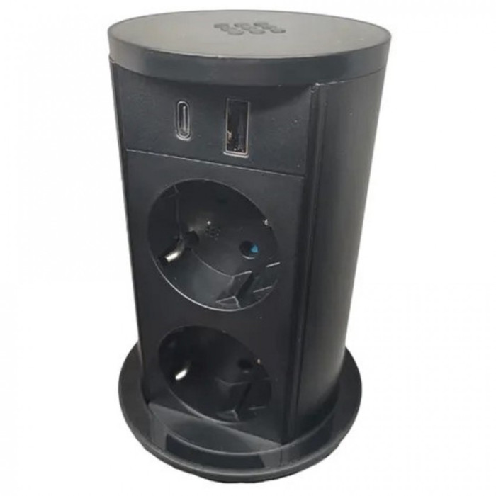 Розеточный блок ASA VersaLift 2x220, беспроводная зарядка, USB A+C, черный цвет (060.47F.00115)