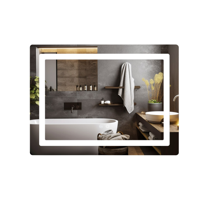 Дзеркало Lidz Kubis (KU2) 800х600 з LED-підсвічуванням Touch, з антизапотіванням, з димером, рег. яскравості LD78LF904806048446 (SD00054570)
