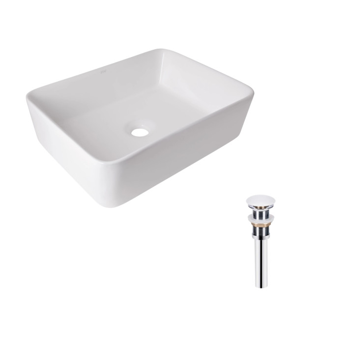 Комплект Qtap Tern: Раковина накладна прамокутна 480х370х135 мм White + Донний клапан PU02