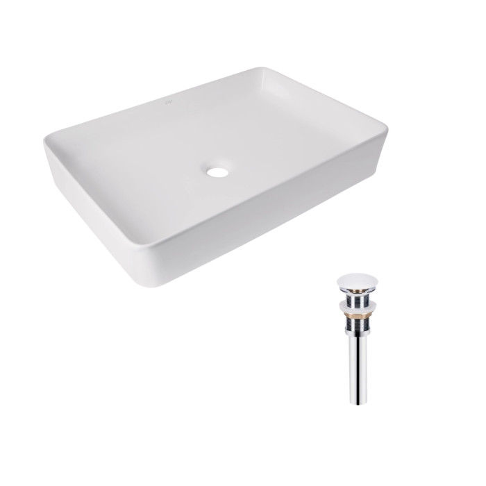 Комплект Qtap Tern: Раковина накладна прамокутна 600x400x110 мм WHITE + Донний клапан PU02