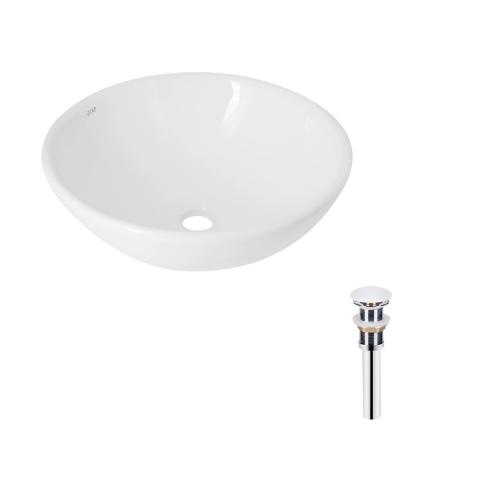 Комплект Qtap Owl: Раковина накладна кругла 400х400х155 мм White + Донний клапан PU02