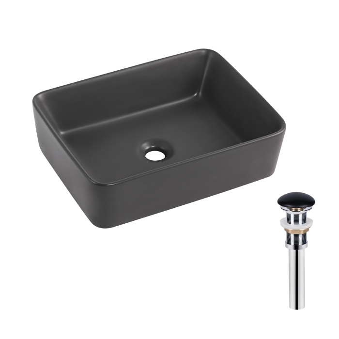 Раковина накладна Qtap Tern 480x370x135 мм, Anthracite, прямокутна, з донним клапаном QT17116069AN
