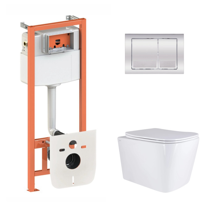 Готове рішення Qtap для ванної кімнати: підвісний унітаз Tern Ultra Quiet 525x345x360 + комплект інсталяції Nest 4 в 1 (квадратна клавіша Chrome) (SD00053630)