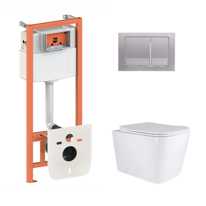 Готове рішення Qtap для ванної кімнати: підвісний унітаз Tern Ultra Quiet 525x345x360 + комплект інсталяції Nest 4 в 1 (квадратна клавіша Satin) (SD00053631)