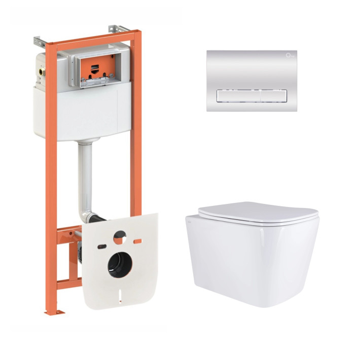Готове рішення Qtap для ванної кімнати: підвісний унітаз Tern Ultra Quiet 525x345x360 + комплект інсталяції Nest 4 в 1 (лінійна клавіша Chrome) (SD00053634)