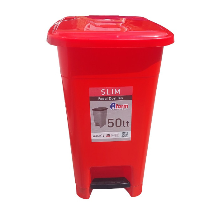Корзина для сміття Afacan Plastik з педаллю SLIM червоний пластик, 50 л SPK-50 104