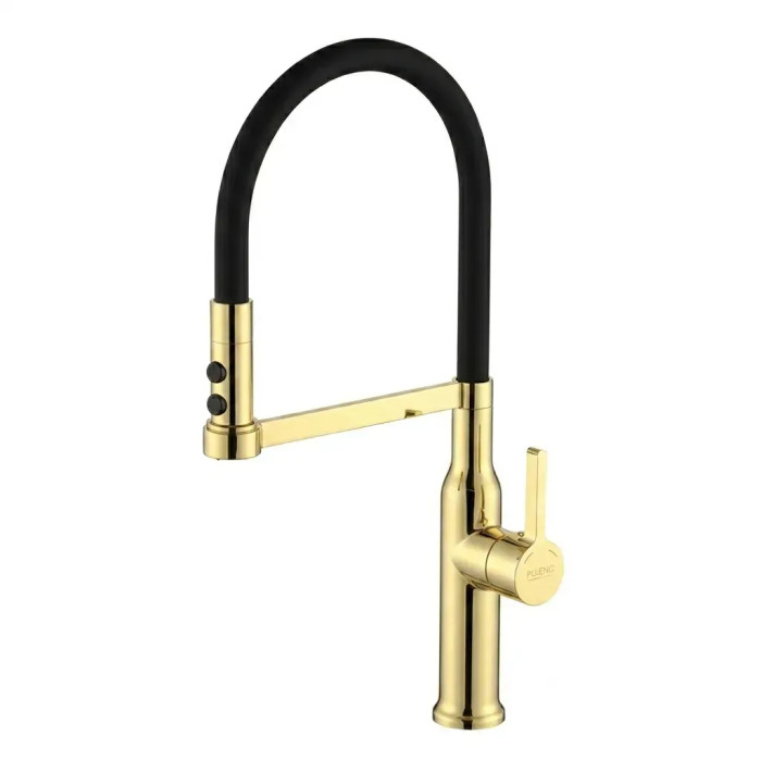 Смеситель для кухни с гибким изливом Plleno Lazio PVD ST4313BLK (золотой)
