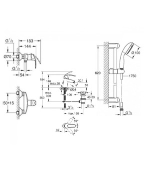 Комплект для душу, хром Grohe Eurosmart New (123576)