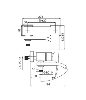 Смеситель для ванны Koer KB-41007-01 (Хром) (KR3454)