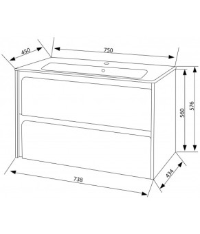 Тумба STELLA антрацит глянець ТП -2Д 75 з умивальником "Stella"