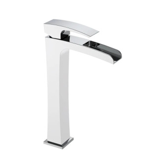 Змішувач для умивальника Koer KB-15007-04 високий водоспад (Хром+Білий) (KR5156)