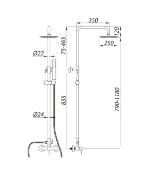 Душова колона зі змішувачем Zerix LR72405 (нерж. сталь) (LL1473)