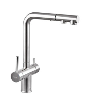 Кухонный смеситель Zerix LUX-024 с выдвижной лейкой (нерж. сталь) (ZX5555)
