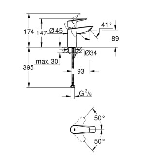 Одноважільний змішувач для раковини без донного клапана S-Size Grohe BauEdge New (23330001)