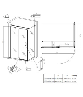 Душевая кабина Koer SR SC02 100x80x200см без поддона, прозрачное стекло Easy Clean 8мм, хром (KR5355)