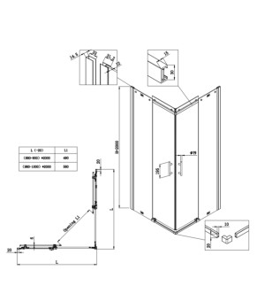 Душевая кабина Koer SR SC03 100x100x200 см без поддона, прозрачное стекло Easy Clean 6 мм, хром (KR5357)