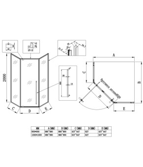 Душевая кабина без поддона Koer SR SC06 90x90x200см прозрачное стекло Easy Clean 8мм, графит (KR5366)