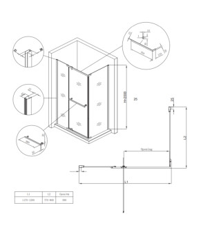 Душевая кабина без поддона Koer SR SC01 120x80x200 см прозрачное стекло Easy Clean 8мм, хром (KR5353)