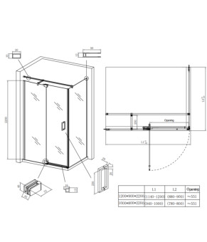 Душевая кабина без поддона Koer SR SC02 120x90x200 см прозрачное стекло Easy Clean 8 мм, хром (KR5354)