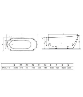 Ванна свободностоящая 1750x740 Excellent Comfort 2.0 (WAEX.CMP2.17WH)