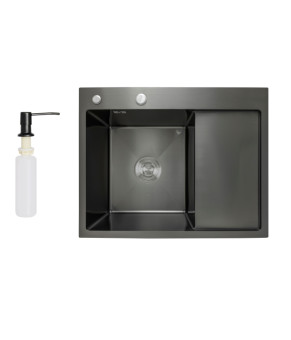 Мийка для кухні інтегрована Lidz Handmade H6350BR крило праворуч (LDH6350BRPVD45590) Brushed Black PVD 3,0/1,0 мм