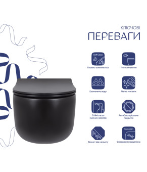 Унітаз підвісний Qtap Taurus безободковий з сидінням Soft-close QT2433084EUQMB
