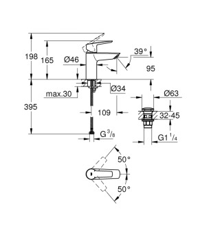 Змішувач для раковини Grohe QuickFix Start S-Size 23550002 з донним клапаном