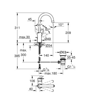 Змішувач для раковини Grohe BauLoop L-Size 23763000