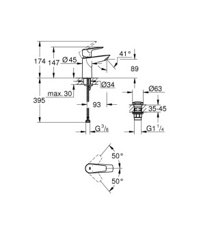 Змішувач для раковини Grohe QuickFix Start Edge S-Size 23898001 з донним клапаном