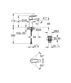 Змішувач для раковини Grohe QuickFix Start Edge S-Size 24199001 з донним клапаном