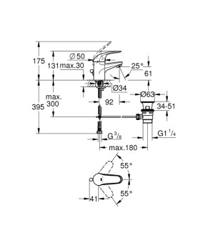 Змішувач для раковини Grohe Euroeco S-Size 23262000 з донним клапаном
