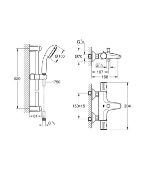 Змішувач для ванни Grohe Grohtherm 800 34567000 з душовим гарнітуром 27948001 (34567001)