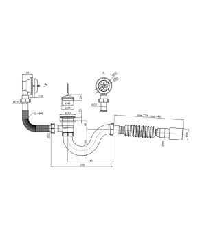 Сифон для ванни Kroner KRP - BS02 1 1/2"х40/50 мм з переливом, прямоточний