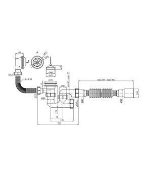 Сифон для ванни Kroner KRP - BS03 1 1/2"х40/50 мм з переливом та ревізією