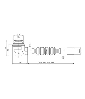 Сифон для душового піддона Kroner KRP - ST08 1 1/2"x60, D-64 з системою Сlick-Сlac, з гнучкою трубкою 40/50 мм