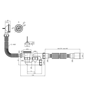 Сифон для ванни Agua BS03 1 1/2"х40/50 мм з переливом та ревізією 