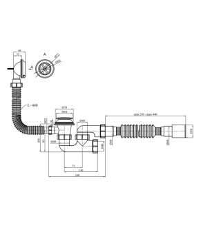Сифон для ванни Agua BS05K 1 1/2"х40/50 мм з системою Сlick-Сlack, з переливом та ревізією