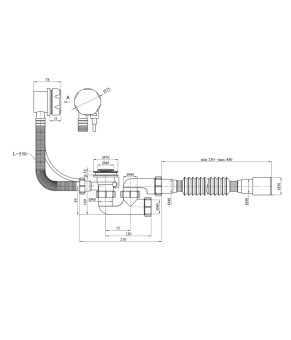 Сифон для ванни Agua BS05P 1 1/2"х40/50 мм напівавтоматичний, з переливом та ревізією