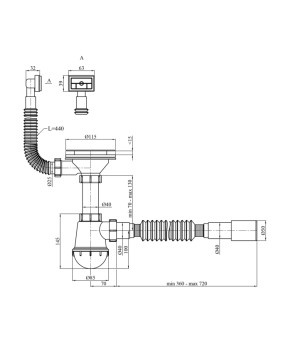 Сифон для кухонної мийки Kroner KRP - KS02 3 1/2"х40/50 мм з квадратним переливом